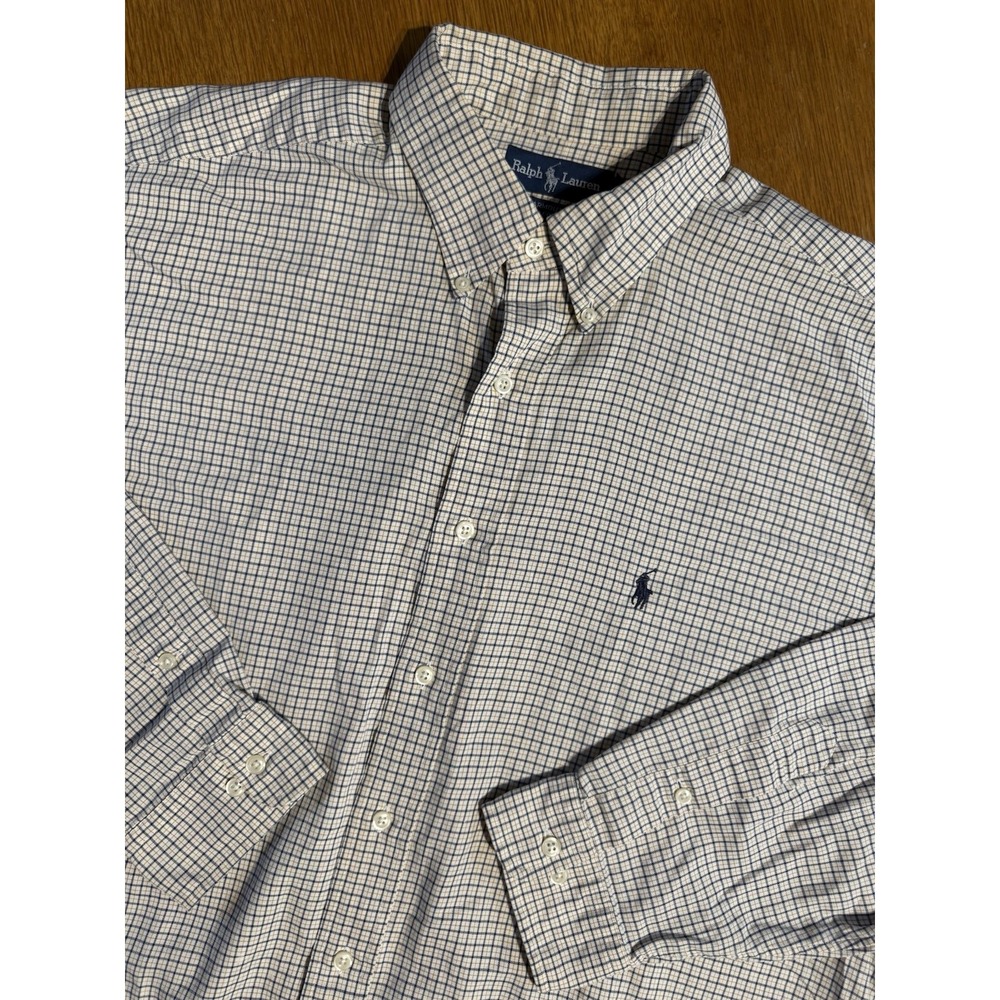 VTG Polo Ralph Lauren Yarmouth Shirt Men's XLT Beige Gingham Oxford Black‎ Pony